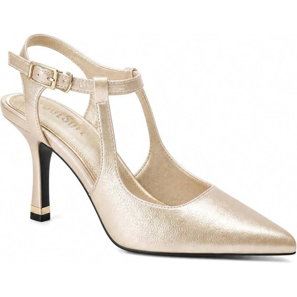 Champagne Gold Formal Slingback Pointed Toe Stiletto Heels Ankle Strap NIB Sz 8